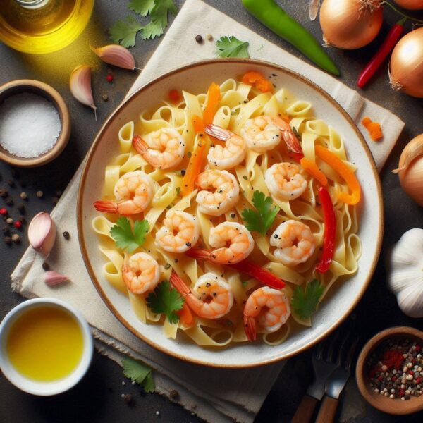 Pasta en leche de coco y camarones - Imagen 2